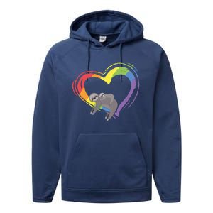 Sloth Lgbt Pride Sloths Pride Heart Gift Performance Fleece Hoodie