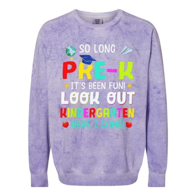 So Long Pre K Kindergarten Here Graduate Last Day Of School Colorblast Crewneck Sweatshirt