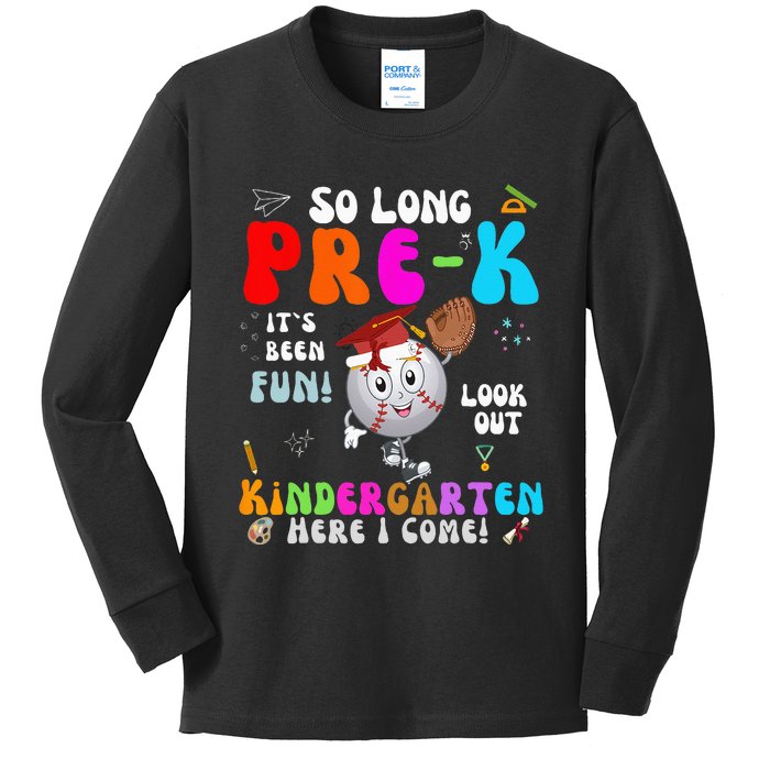 So Long PreK Kindergarten Here I Come Baseball Graduation Kids Long Sleeve Shirt