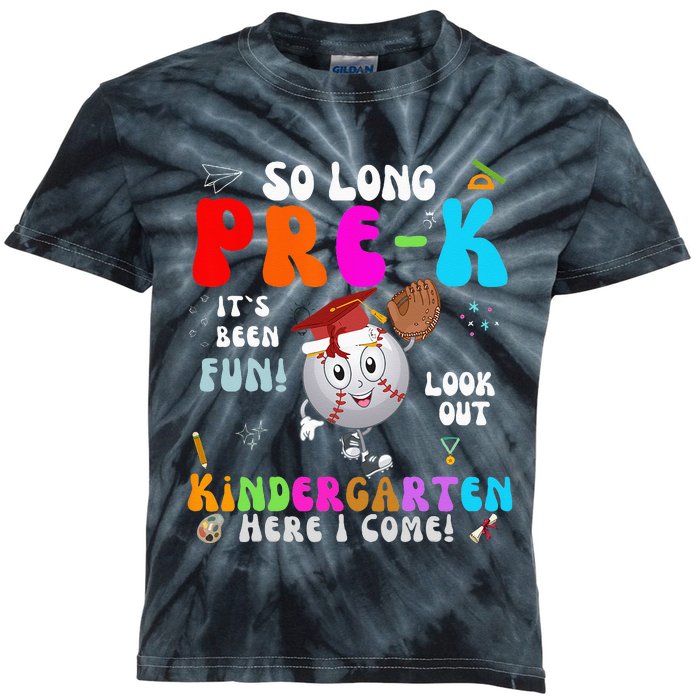 So Long PreK Kindergarten Here I Come Baseball Graduation Kids Tie-Dye T-Shirt