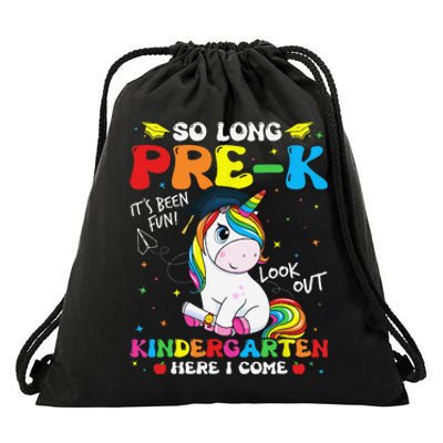 So Long PreK Kindergarten Here I Come Unicorn Graduation Drawstring Bag