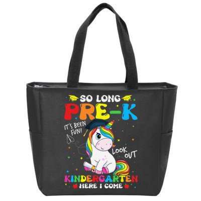 So Long PreK Kindergarten Here I Come Unicorn Graduation Zip Tote Bag