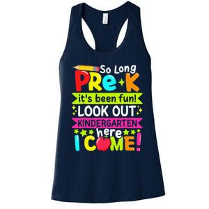 So Long Pre K Kindergarten Here Graduate Last Day Of School Gift Women's Racerback Tank