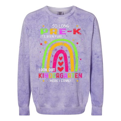 So Long PreK Look Out Kindergarten Graduation Gifts Rainbow Colorblast Crewneck Sweatshirt