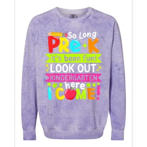 So Long Pre K Kindergarten Here Graduate Last Day Of School Colorblast Crewneck Sweatshirt