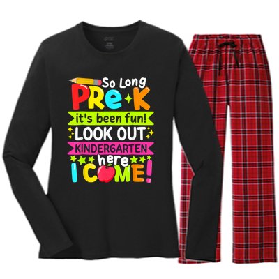 So Long Pre K Kindergarten Here Graduate Last Day Of School Women's Long Sleeve Flannel Pajama Set 