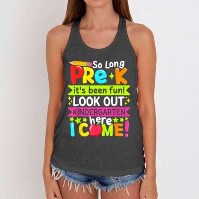 So Long Pre K Kindergarten Here Graduate Last Day Of School Women's Knotted Racerback Tank