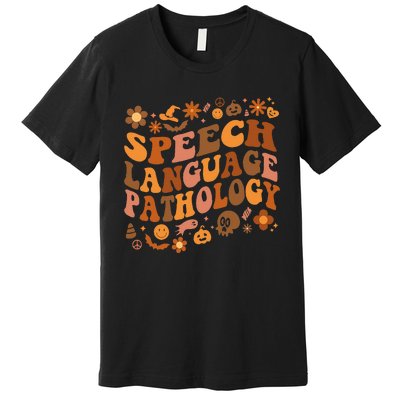 Speech Language Pathology Retro Halloween Speech Therapy Premium T-Shirt