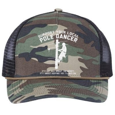 Support Local Pole Dancer Funny Electrician Lineman Gift Retro Rope Trucker Hat Cap