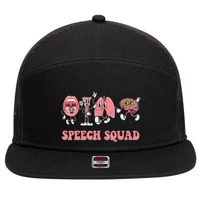 Speech Language Pathologist Slp Speech Squad Therapy Gift 7 Panel Mesh Trucker Snapback Hat