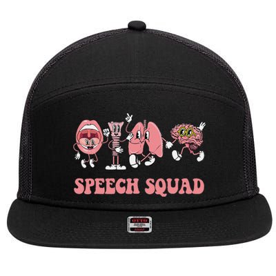 Speech Language Pathologist Slp Speech Squad Therapy Gift 7 Panel Mesh Trucker Snapback Hat