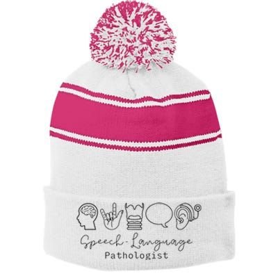 Speech Language Pathologist Sign Language Stripe Pom Pom Beanie