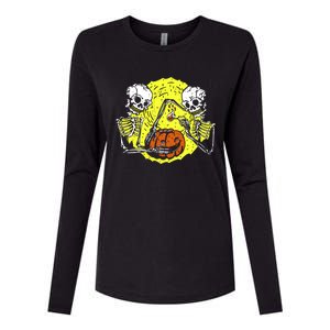 Skeletons Lighting Pumpkin Womens Cotton Relaxed Long Sleeve T-Shirt