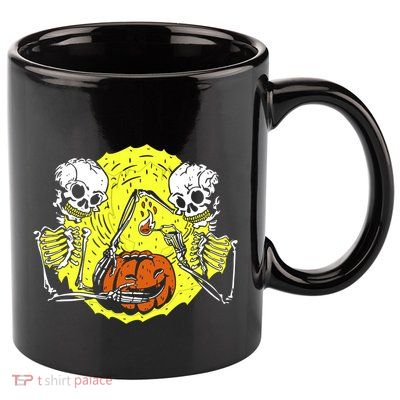 Skeletons Lighting Pumpkin 11oz C Handle Ceramic Mug