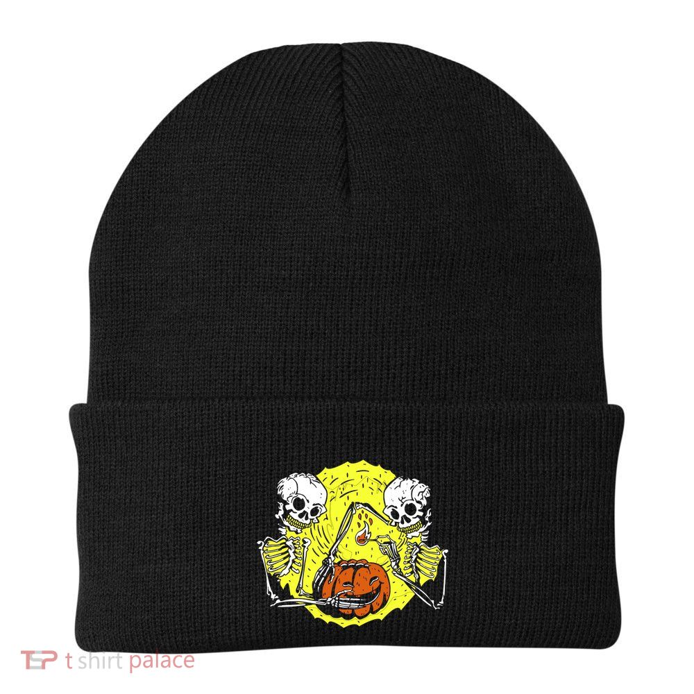 Skeletons Lighting Pumpkin Knit Cap Winter Beanie