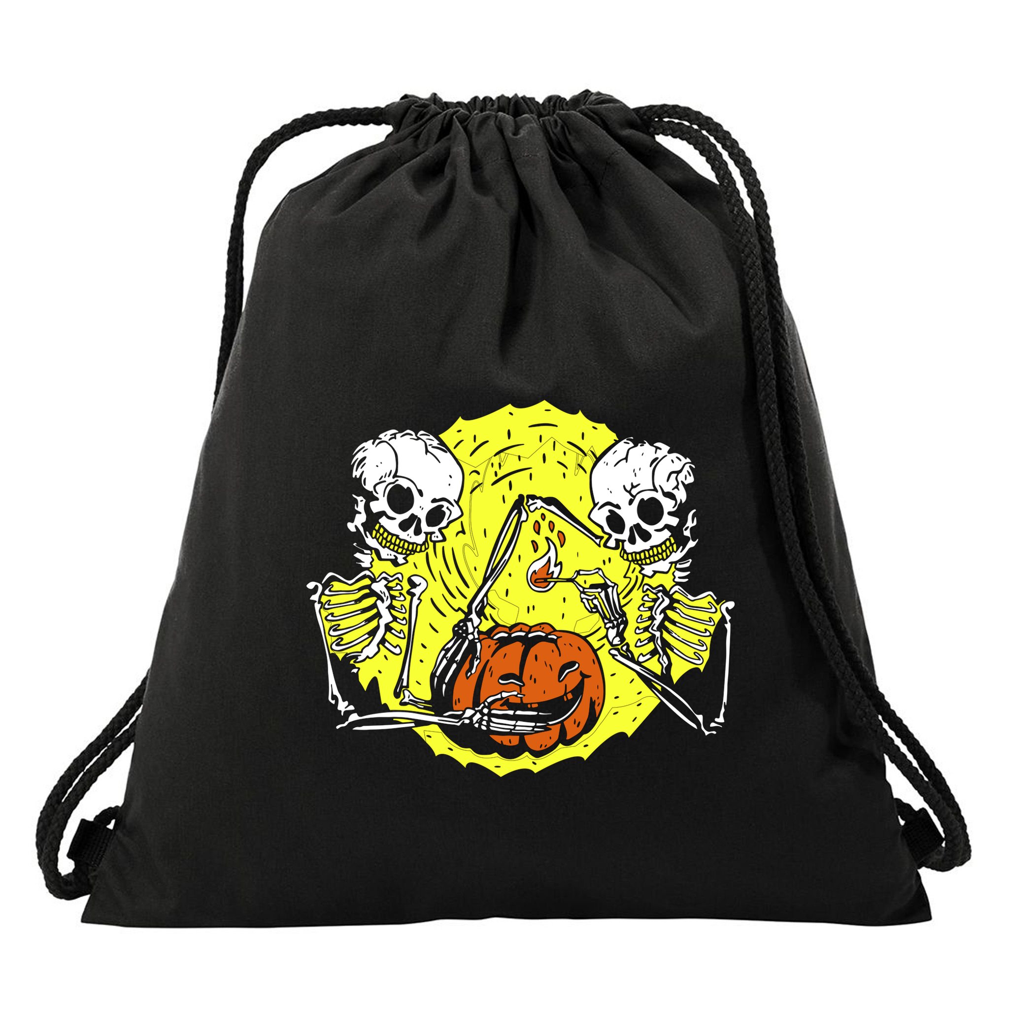 Skeletons Lighting Pumpkin Drawstring Bag