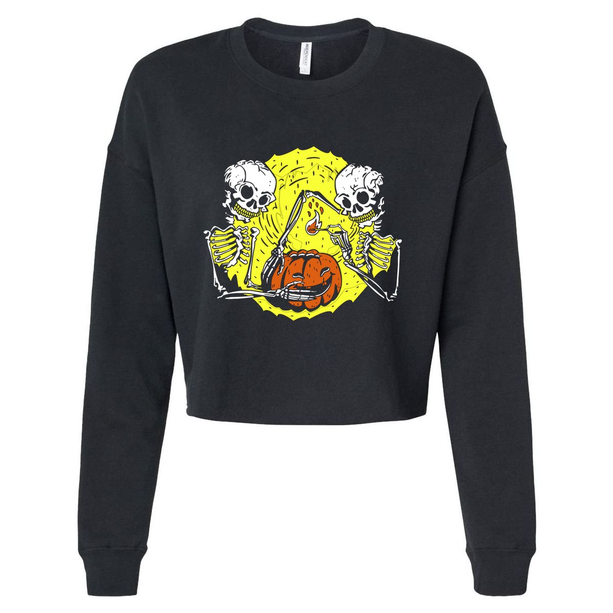 Skeletons Lighting Pumpkin Cropped Pullover Crew
