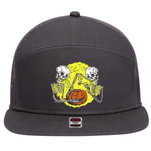 Skeletons Lighting Pumpkin 7 Panel Mesh Trucker Snapback Hat