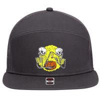 Skeletons Lighting Pumpkin 7 Panel Mesh Trucker Snapback Hat