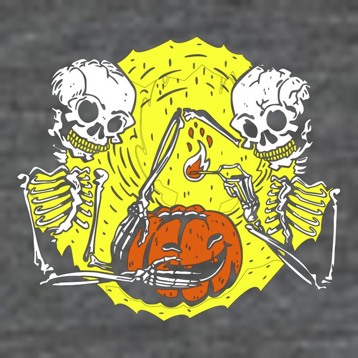 Skeletons Lighting Pumpkin Flat Bill Trucker Hat