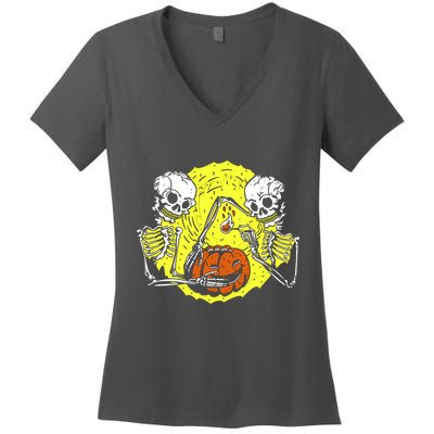 Skeletons Lighting Pumpkin Women's V-Neck T-Shirt
