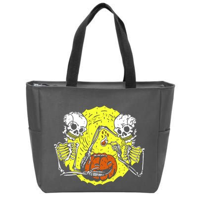 Skeletons Lighting Pumpkin Zip Tote Bag