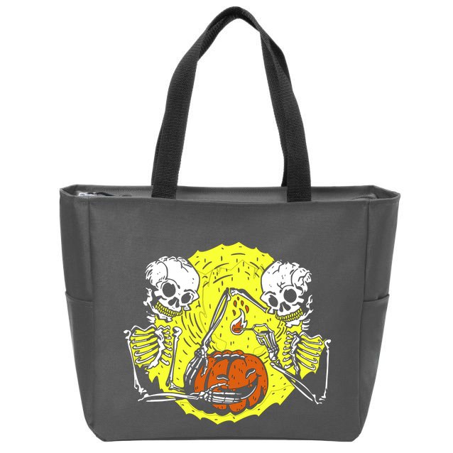 Skeletons Lighting Pumpkin Zip Tote Bag