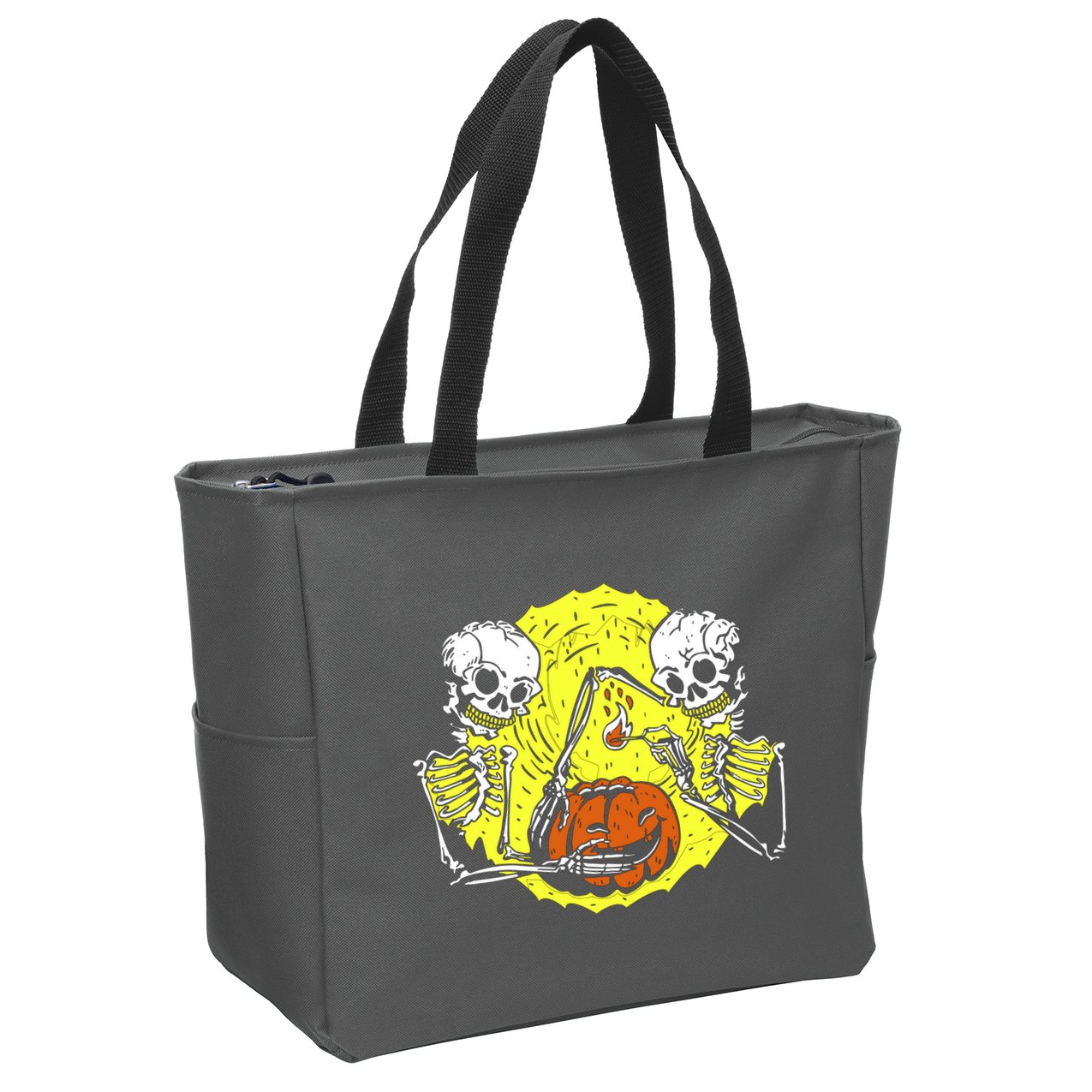 Skeletons Lighting Pumpkin Zip Tote Bag