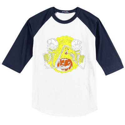 Skeletons Lighting Pumpkin Baseball Sleeve Shirt