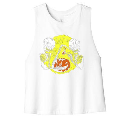 Skeletons Lighting Pumpkin Women's Racerback Cropped Tank