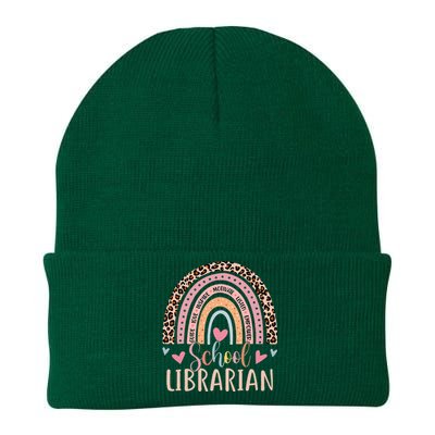 School Librarian Rainbow Leopard Print Funny Librarian Knit Cap Winter Beanie