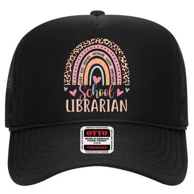 School Librarian Rainbow Leopard Print Funny Librarian High Crown Mesh Back Trucker Hat