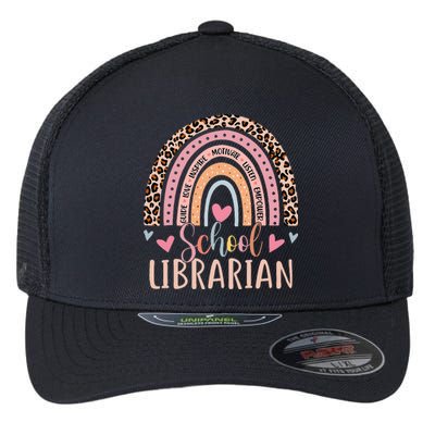 School Librarian Rainbow Leopard Print Funny Librarian Flexfit Unipanel Trucker Cap