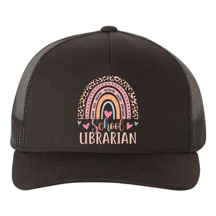 School Librarian Rainbow Leopard Print Funny Librarian Yupoong Adult 5-Panel Trucker Hat