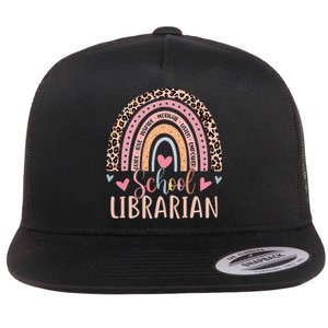 School Librarian Rainbow Leopard Print Funny Librarian Flat Bill Trucker Hat