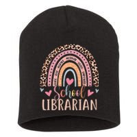 School Librarian Rainbow Leopard Print Funny Librarian Short Acrylic Beanie