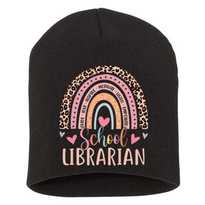 School Librarian Rainbow Leopard Print Funny Librarian Short Acrylic Beanie