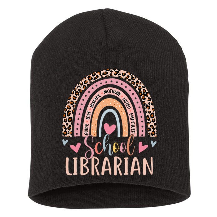 School Librarian Rainbow Leopard Print Funny Librarian Short Acrylic Beanie