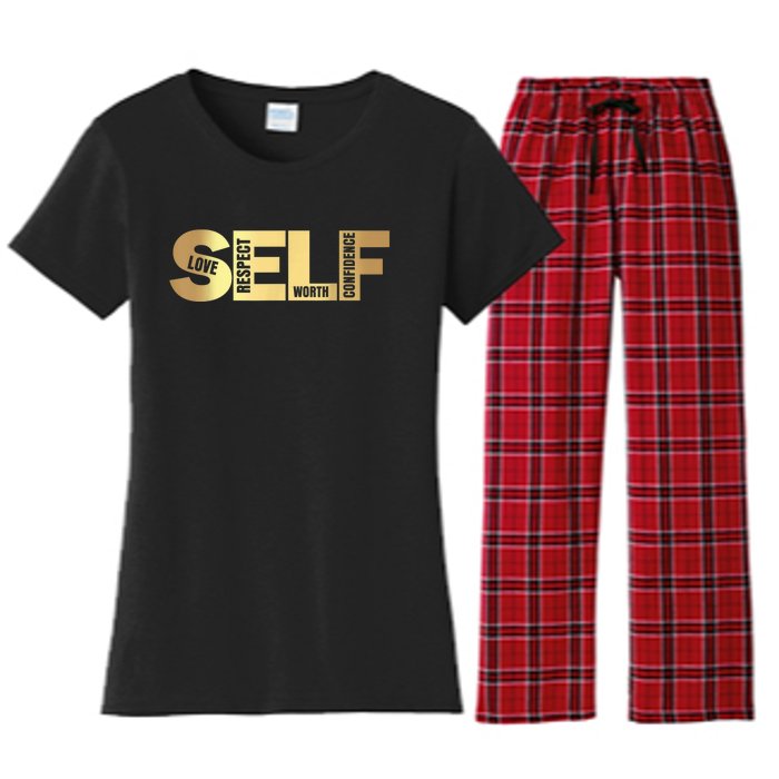 Self Love Respect Worth Confidence Motivational Women's Flannel Pajama Set