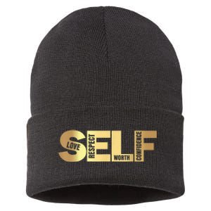 Self Love Respect Worth Confidence Motivational Sustainable Knit Beanie