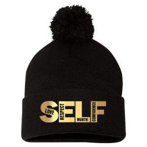 Self Love Respect Worth Confidence Motivational Pom Pom 12in Knit Beanie