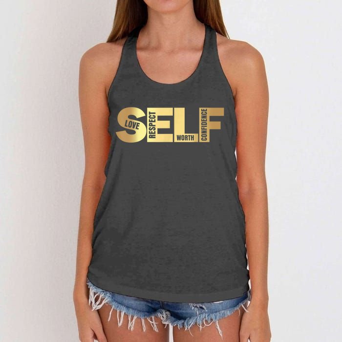 Self Love Respect Worth Confidence Motivational Women's Knotted Racerback Tank