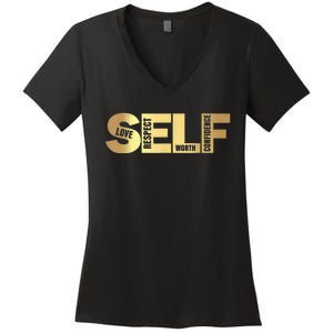 Self Love Respect Worth Confidence Motivational Women's V-Neck T-Shirt