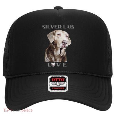 Silver Labrador Retriever Dog High Crown Mesh Back Trucker Hat