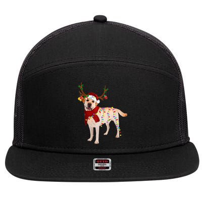 Santa Labrador Retriever Reindeer Light Christmas T 7 Panel Mesh Trucker Snapback Hat