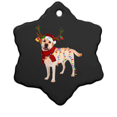 Santa Labrador Retriever Reindeer Light Christmas T Ceramic Star Ornament