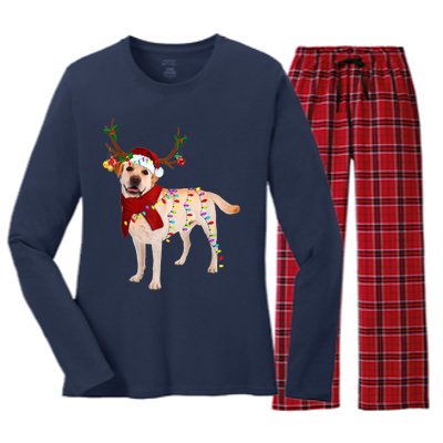 Santa Labrador Retriever Reindeer Light Christmas T Women's Long Sleeve Flannel Pajama Set 