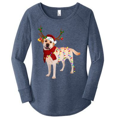 Santa Labrador Retriever Reindeer Light Christmas T Women's Perfect Tri Tunic Long Sleeve Shirt