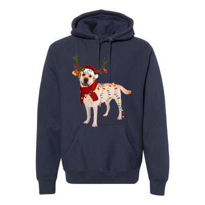 Santa Labrador Retriever Reindeer Light Christmas T Premium Hoodie