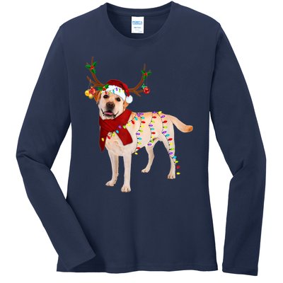 Santa Labrador Retriever Reindeer Light Christmas T Ladies Long Sleeve Shirt